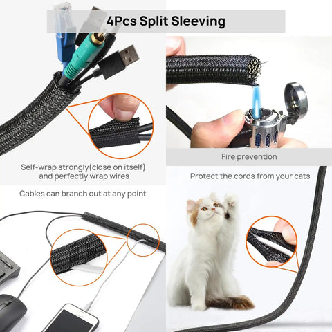 Cable Management Kit For TV And Computer Setup With 4 Cable Sleeves 57 Self Adhesive Clips 12 Hanging Strips 12 Organizer Straps