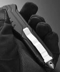 Outdoor Pocket Knife for Camping and EDC 9 Inch Overall Length 3.6 Inch Blade 440C Stainless Steel Belt Clip in gloved hand