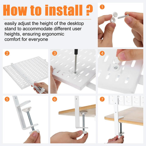 Step-by-step installation guide for White Adjustable Iron Desk Stand Brackets Set For Home Organization Easy Setup Sturdy Reliable Design Versatile Mounting For Desks Walls And Pegboard Workbenches Includes Light Storage Holder And No Drill Adjustable Shelves