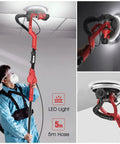 Man using Beast 750W Drywall Sander With Vacuum And LED Light Six Variable Speeds 1000 To 1850 RPM for ceiling refinishing