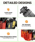 Detailed design features of 52cc 2 Stroke Garden Trench Digger Portable Post Hole Digger, lock lever, air damper, heat dissipation holes