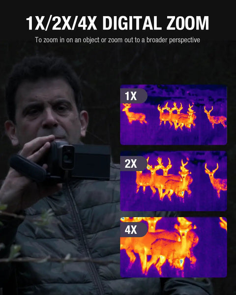 2-In-1 Thermal Monocular With 256x192 Resolution, 11mm Focal Lens And 12 Micron Infrared Detector showcasing 1x/2x/4x digital zoom