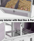 Interior view of large backyard chicken and duck coop with run for 8 to 10 birds wooden hen house 75.7 inch tall featuring nesting box and perch.