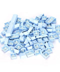 Premium PBT Keycaps With Dope Colorway And Ergonomic Arc Fit Smooth Typing Feel Hella Durable Oil Resistant Texture Perfect 108 Keys Layout For Gaming Rigs And Productivity Workstations In Light Blue Finish, spread out view of 108 keys.