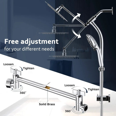 Diagram of 8 Inch Rainfall Shower Head With High Pressure Handheld Spray, Drill Free Slide Bar And Adjustable Extension Arm, Chrome Finish