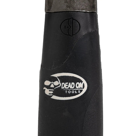 Handle of Heavy Duty Steel Hammer With Milled Face 22 Oz For Demolition Drywall And Wood, showing rubber grip and logo.