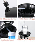 Installation steps for 5 Gallon Water Dispenser Pump With Tray, USB Rechargeable, BPA Free detailing pipe and button features