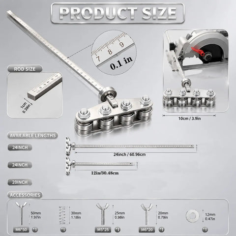 12 Inch Circular Saw Guide With Smooth Roller Rail And Adjustable Rip Fence For Dead Straight Cuts Hassle Free Woodworking and detailed size information.
