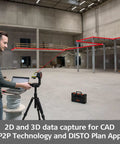 DISTO X6 P2P Laser Range Finder Kit With 800 Ft Reach Point To Point Measuring Bluetooth Data Transfer on tripod in warehouse