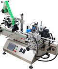 Bulletproof Stainless Steel Desktop Auto Labeling Machine Slick Top And Side Applicator Heavy Duty Packaging Gear with control panel and labels.