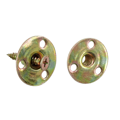 Built Tough Galvanized Carbon Steel Tee Nuts Twenty Pack With 1/4-20 Thread Round Base Flanges for solid furniture assembly.