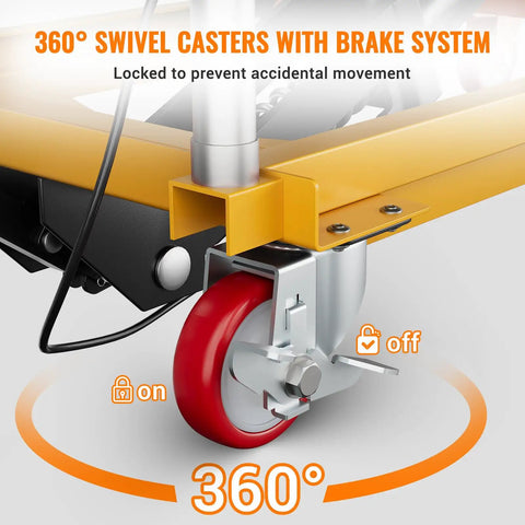 Heavy Duty Hydraulic Lift Table Cart 330 Lbs Dual Scissor Hoist thick powder coated steel swivel casters with brake system.