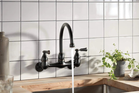 Elmhurst Two-Handle Wall-Mount Kitchen Faucet Oil-Rubbed Bronze, 8-Inch Spout Reach, High-Arc Gooseneck Swivel, 360-Degree Rotation view