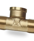 Brass pipe tee, 1/2 in male x 1/2 in female x 1/2 in male, for plumbing connections.