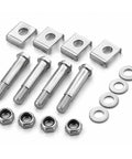 Complete 2 Piece Bicycle Training Wheel Mounting Screw Kit For Kids Bikes Kid Friendly Universal Stabilizer Attachments With Shoulder Bolt Washer And Lock Nut Easy Install For Safe Learning And Steady Rides. silver bike training wheel mounting kit with bolts, washers, and nuts