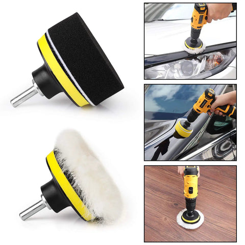 Pro Grade 3 Inch Drill Buffing Pad Kit with 11 Pieces Auto Detailing Foam Polishing Pads on car and floor surfaces