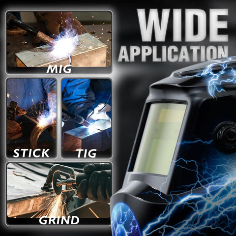 Image showing Auto Darkening Welding Helmet With Blue Light Blocking Lens True Color Solar Powered Hood 2 Arc Sensors and welding applications