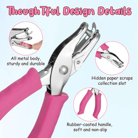 Sweet Two Size Hole Punch Set With Soft Grip Handle One Quarter Inch And One Eighth Inch Punches Eight Sheet Capacity Includes Scrap Container