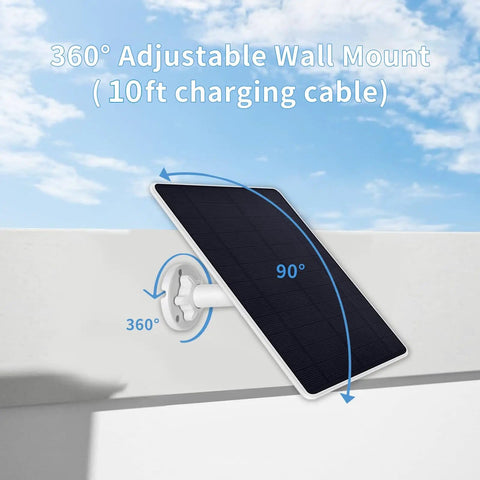 Rugged Solar Panel Charger That Keeps The Juice Flowing For Essential 2K Outdoor And Essential Spotlight Cameras USB C And Micro USB Ports 9.8 Foot Cable IP66 Weatherproof Outdoor Security Solution 1 Pack with 360° adjustable wall mount