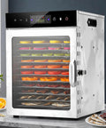 Heavy Duty Electric Food Dehydrator With 12 Detachable Trays And 1000W Dual Fan Delivers Even Airflow For Quick Batches Includes Precise Temp Control From 85 To 195F Plus A Rock Solid 24 Hour Timer with fruits and meats.