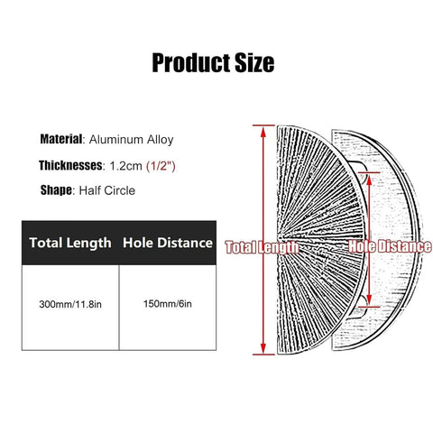 Half Moon Door Handles Set With 12 Inch Aluminum Push Pull Levers dimensions diagram, aluminum alloy, half circle shape.