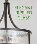 Scarlett 17 Inch 4 Light Modern Drum Chandelier with rippled glass panel shade in oil rubbed bronze close-up view