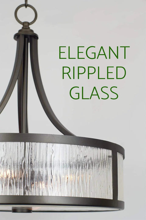 Scarlett 17 Inch 4 Light Modern Drum Chandelier with rippled glass panel shade in oil rubbed bronze close-up view