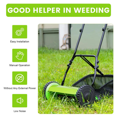 Manual Push Reel Lawn Mower With 12 Inch Cutting Width And 5 Blade System, Walk Behind Garden Mower With Adjustable Height, No Gas No Fumes Eco Friendly Quiet Yard Care For Small Lawns on grass