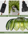 Kick Up Any Room Vintage Green Flower Glass Pendant Light With Long Plug In Cord For Kitchen Island And Bedroom Swinging Gold Tone Ceiling Lamp Fixture Adding Sweet Retro Vibes As A True Living Room Showpiece, showing E26 socket and on/off switch.