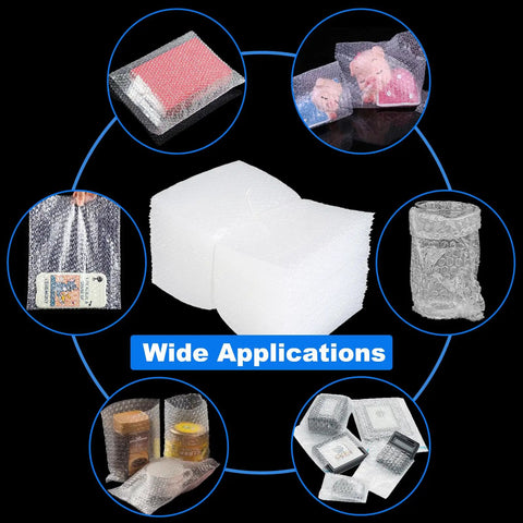 Pro Grade Protective Bubble Pouch Wrap Bags 8x10 Inch 30 Pack displayed with various packaging applications