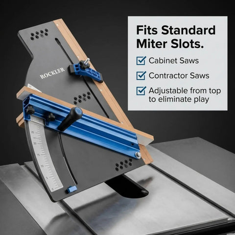 Table Saw Crosscut Sled With Telescoping Fence And Micro-Adjust Flip Stop For Beefy 90-Degree And 45-Degree Cuts on table saw