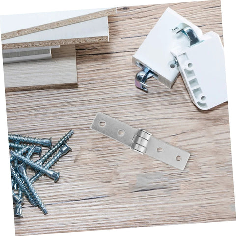 Front view of a stainless steel heavy-duty hinge strap with three mounting holes on wood surface.
