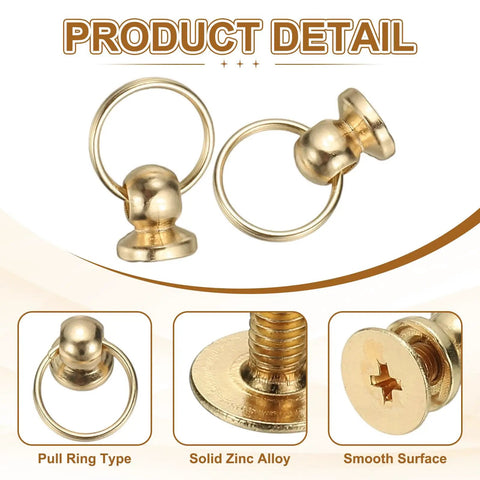 Dope Light Gold Screwback Round Head Rivets With Single Ring For Leather Crafting Durable Zinc Alloy Hardware Kit close-up detail