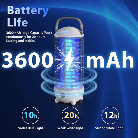 Rechargeable 4200V Bug Zapper With USB Power, LED Light, Indoor Outdoor Use, IP66 Waterproof Portable Electric Fly Zapper With Hook