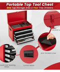 Garage Ready Rolling Tool Chest With Detachable 5-Drawer Chest Liners And Wheels Heavy Duty Steel Organizer Rustproof Powder Coat Built To Last For Home Shop Warehouse And Repair Jobs Red, portable red 4-drawer top chest with liner and lock