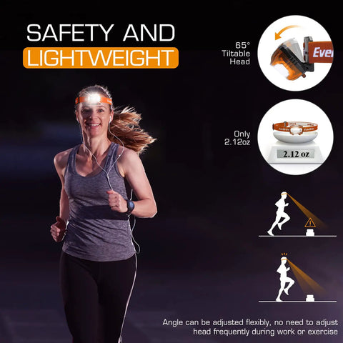 Woman jogging at night wearing Five Pack Kids Headlamps With Red Light And Memory Function, adjustable strap visible