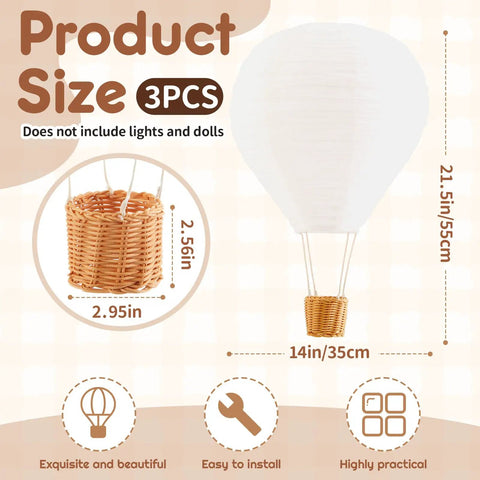 Three Piece 14 Inch Hot Air Balloon Lampshade Set Without Light White Linen Fabric Hanging Decorations For Nursery Kids Room Living Room Baby Shower Party Gift