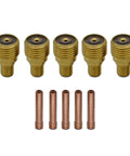 TIG Gas Lens Collet Body Set for WP 9 20 25 Torch with five 45V43 gas lenses and five 13N22 collets for 1/16 inch tungsten electrode