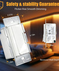 All In One 96W LED Driver And Dimmer For LED Strip Lights, 120V AC To 24V DC Dimmable Power Supply, 2 In 1 Dimmer Switch, Works With Single Pole And 3 Way Circuits, Low Voltage Transformer, UL Listed, White, recessed wall depth 4.13 in