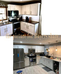 Modern kitchen with installed 12mm Diameter Brushed Stainless Steel T Bar Cabinet Handles Hollow Pulls 8 Inch Overall Length, 30 Pack.