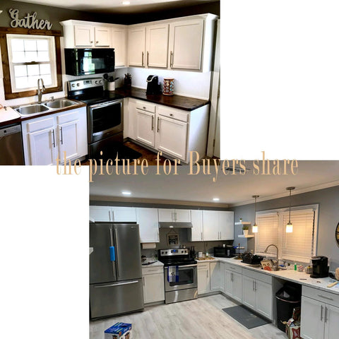 Modern kitchen with installed 12mm Diameter Brushed Stainless Steel T Bar Cabinet Handles Hollow Pulls 8 Inch Overall Length, 30 Pack.