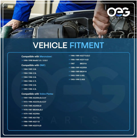 Mechanic with engine showing fitment guide for Beefed-Up Boat Starter SAEJ1171 PG260M Replacement Fits Mercruiser Engines