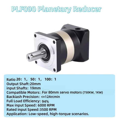 High Torque Planetary Gearbox Reducer With 100 To 1 Gear Ratio For 80mm Servo Motor 19mm Input Shaft 20mm Output Shaft Backlash Under 12 Arcmin