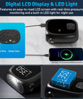 Fast Inflation Portable Tire Inflator With Auto Shut Off And LED Display For Car Motorcycle Bike And Sports Ball USB Rechargeable Compact Air Pump Dope Gift For Men with digital display and charging.