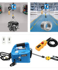 Heavy Duty Electric Power Hoist With 1100 Lbs Lift Capacity And Durable Steel Wire Cable For Garage Rigging and Workshop Lifting Jobs That Rock with motor, cables, and lift items.