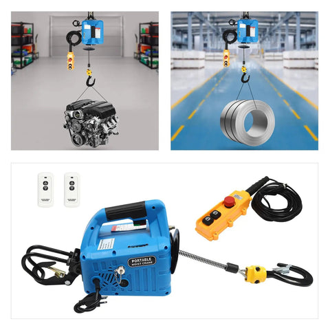 Heavy Duty Electric Power Hoist With 1100 Lbs Lift Capacity And Durable Steel Wire Cable For Garage Rigging and Workshop Lifting Jobs That Rock with motor, cables, and lift items.
