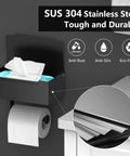 Matte Black Stainless Steel Toilet Paper Holder With Shelf And Wipes Dispenser, Wall Mount, Large Capacity, SUS304 Steel