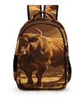 Long Horn Bull Vintage Print Backpack For Adults with bold bull graphic, large capacity, durable polyester, breathable fabric