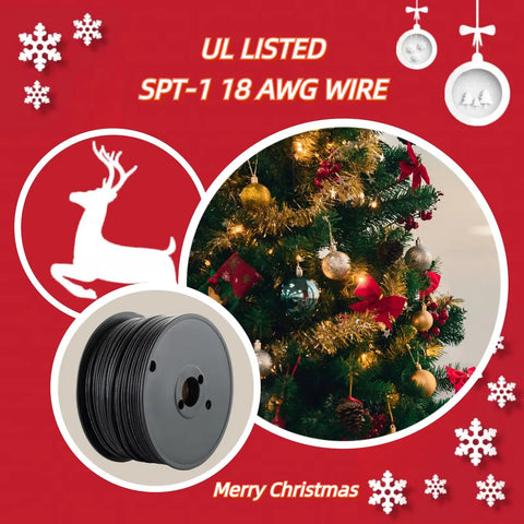 Eighteen Gauge Two Conductor SPT One Electrical Wire Bulk Pro Grade For Lamp Cord And Landscape Lighting UL Listed Black 500 ft Spool