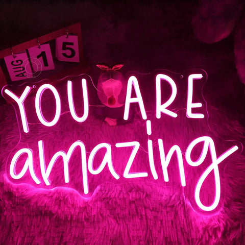 Pink You Are Amazing LED Neon Light Sign For Wall Decor In Bedrooms Living Rooms Bars Parties Classrooms USB Powered 16.9 By 10.6 Inches Hanging Or Table Display